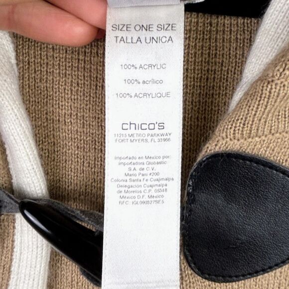 Chico’s Knit Poncho Cape Tan Cardigan Sweater Hooded Lagenlook Women One Size - Picture 11 of 15